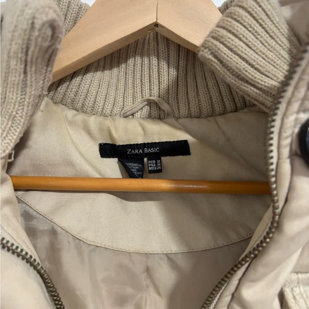 ZARA Basic Beige Padded Utility Jacket | Button & Zip Front | Women’s Medium